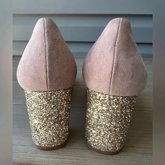 Kate Spade Anastasia Pink Suede Gold Glitter Block Heel Sz 9 - Picture 7 of 12